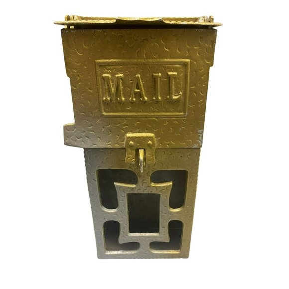 Vintage Belvidere Mailbox Rockford IL Cast Iron Painted Gold Wall-Mount Decor